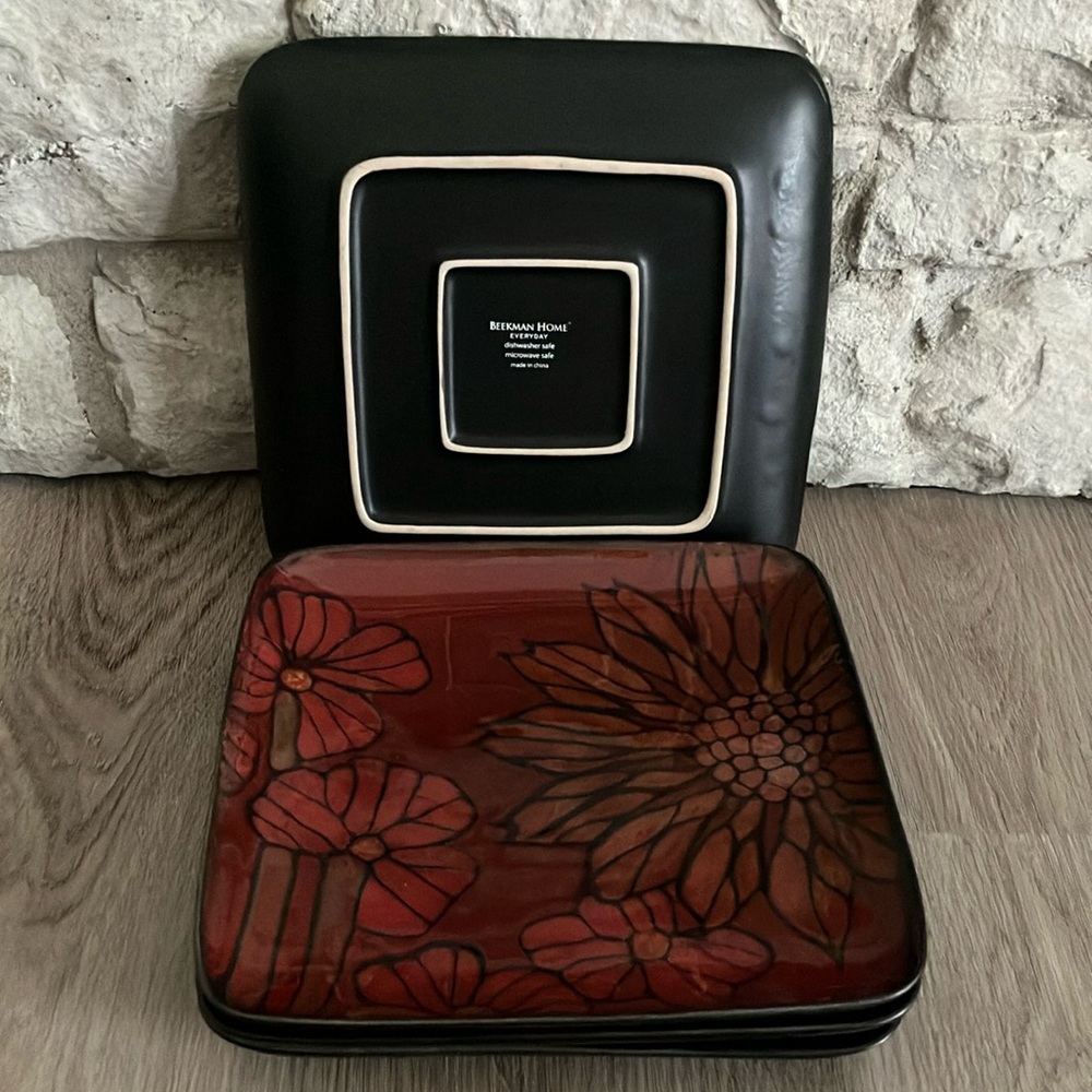Beekman Home Red & Black Floral Dinnerware Set 4 Piece